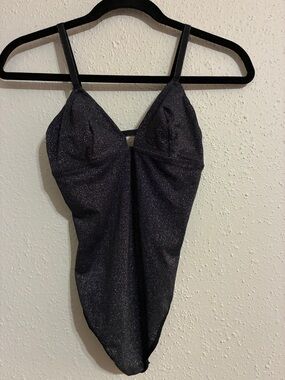 b.tempt'd Sparkle Black V-Neck One-Piece Bodysuit